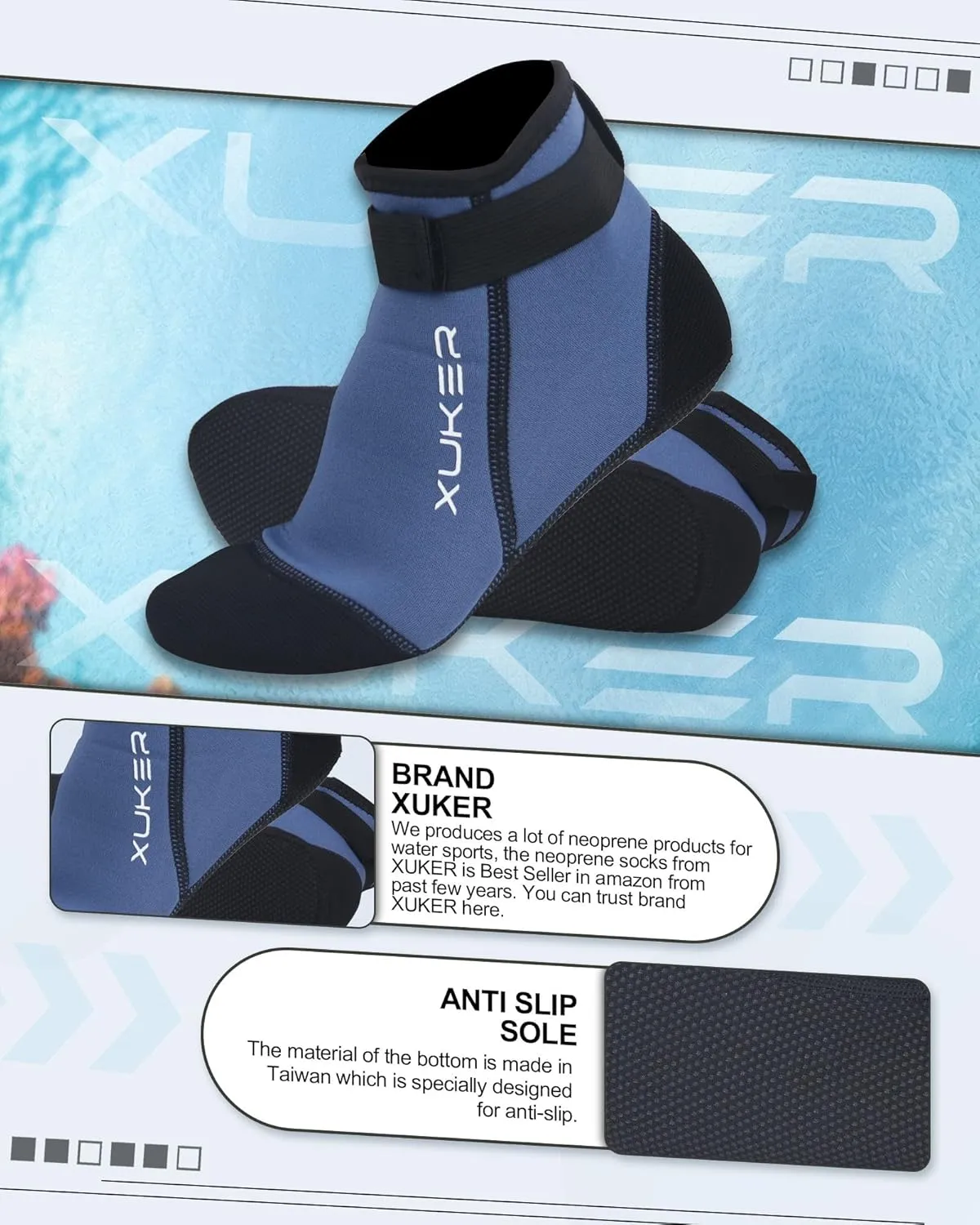 XUKER Neoprene Socks, 3mm Beach Volleyball Sand Soccer Wetsuit Socks Water Booties for Diving Snorkeling Kayaking Paddling