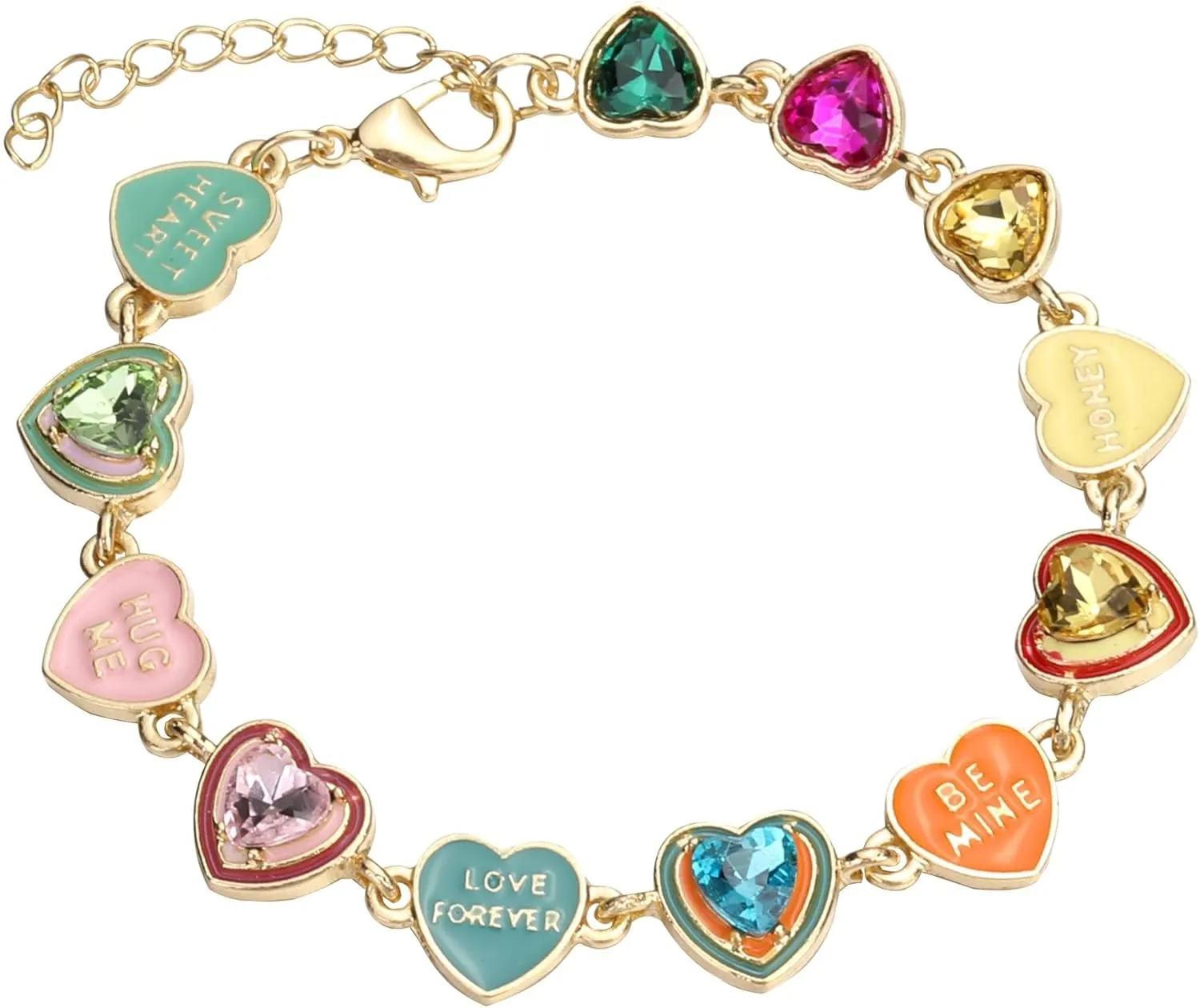 Y2k Colorful Heart Bracelets For Women 14k Gold Plated Preppy Bracelets Cute Aesthetic Rainbow Bracelets Jewelry
