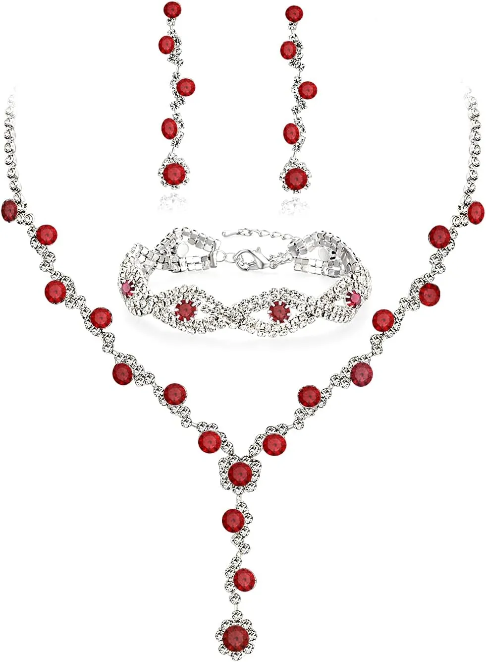 YANODA Rhinestone Bridal Jewelry Sets for Women Crystal Necklace Earrings Bracelet Jewelry Sets for Wedding Bridal Bridesmaid Gifts Evening Party Prom Jewelry Set