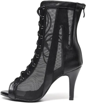 YKXLM Latin Dance Boots for Women Salsa Ballroom Dance Shoes,Black-3.33inches,7235-suede Sole,6.5US
