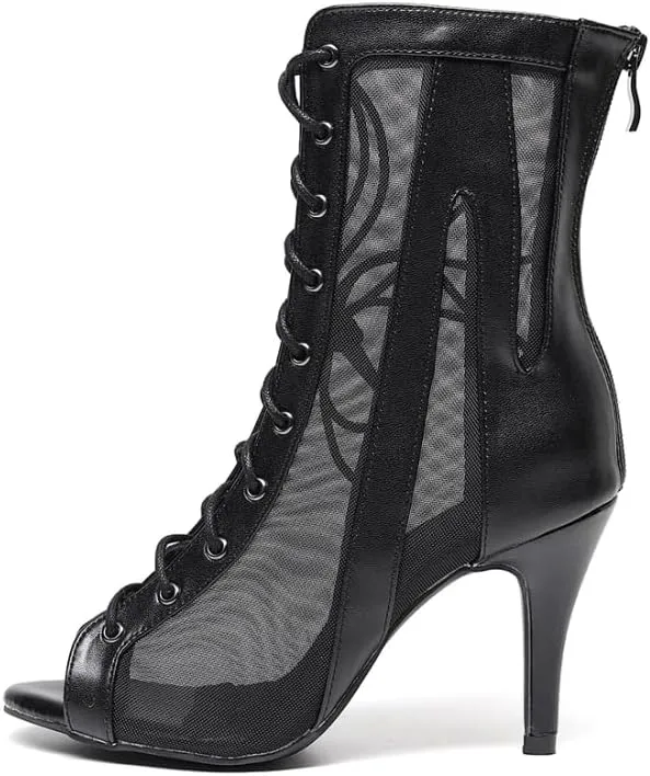 YKXLM Latin Dance Boots for Women Salsa Ballroom Dance Shoes,Black-3.33inches,7235-suede Sole,6.5US