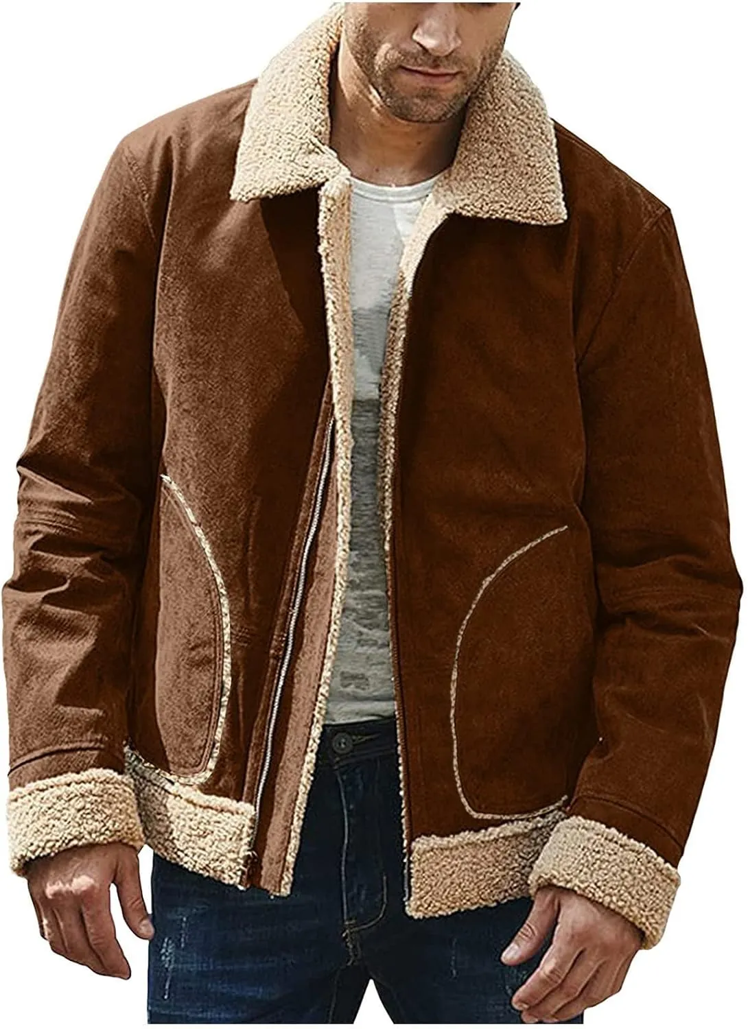 Ymosrh Men's Casual Jackets Lightweight Windproof Bomber Jacket Full Zip Winter Warm Coats Outwear Sport, M-5XL