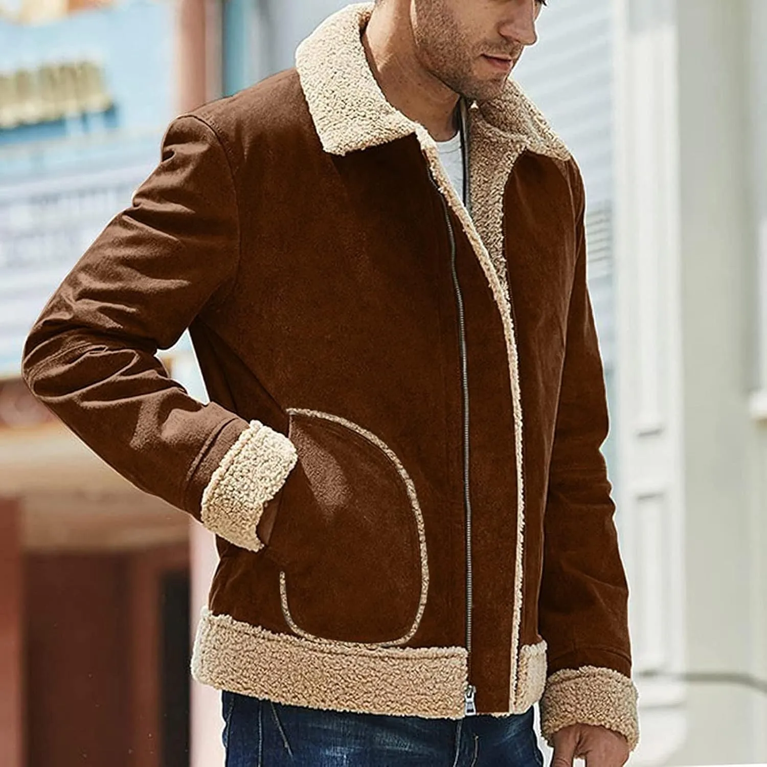 Ymosrh Men's Casual Jackets Lightweight Windproof Bomber Jacket Full Zip Winter Warm Coats Outwear Sport, M-5XL