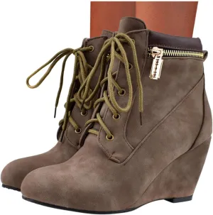 ZBYY Wedge Boots for Women Ankle Booties,Winter Lace up Suede Low Wedges Ankle Boots Comfortable Oxford Shoes Booties
