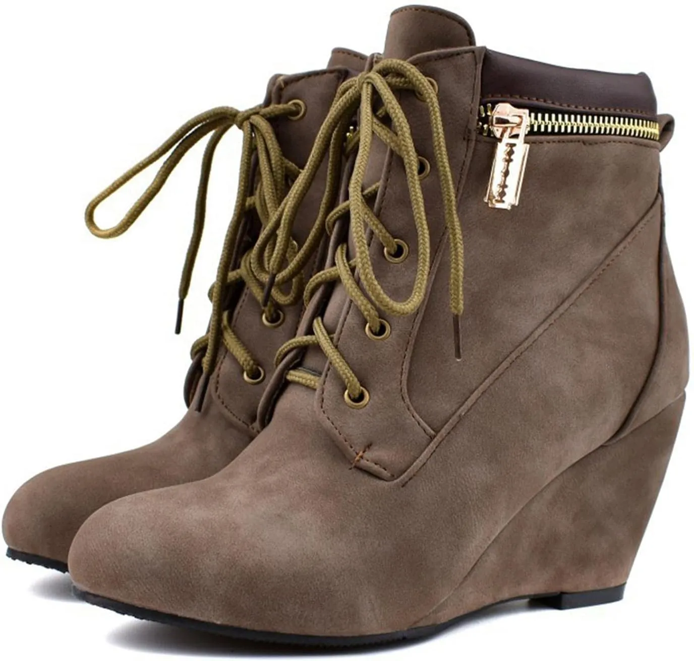 ZBYY Wedge Boots for Women Ankle Booties,Winter Lace up Suede Low Wedges Ankle Boots Comfortable Oxford Shoes Booties