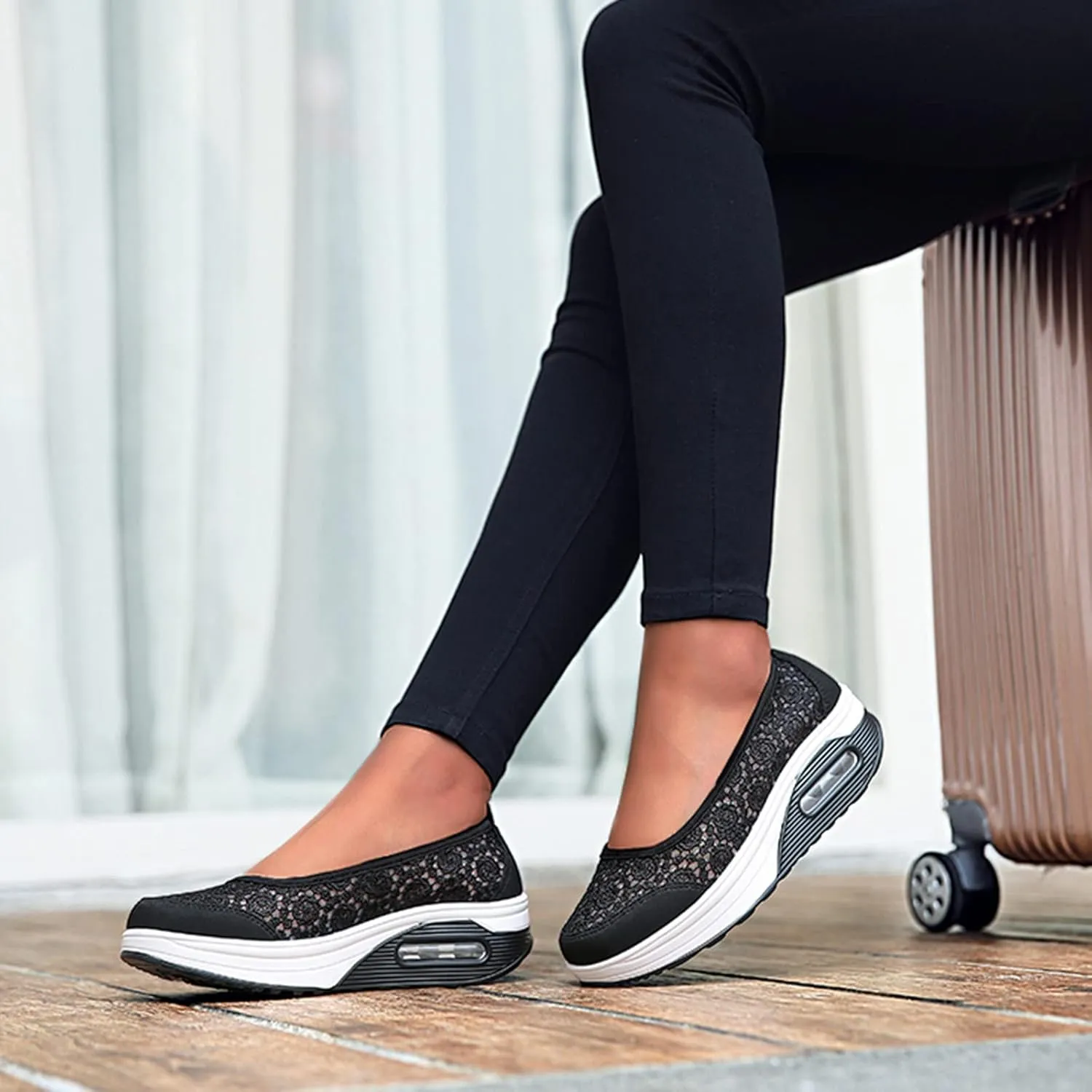 ZBYY Women Sneakers Comfort Slip On Wedges Shoes Breathable Platform Mesh Walking Shoes Nurse Shoes Mary Jane Shoes