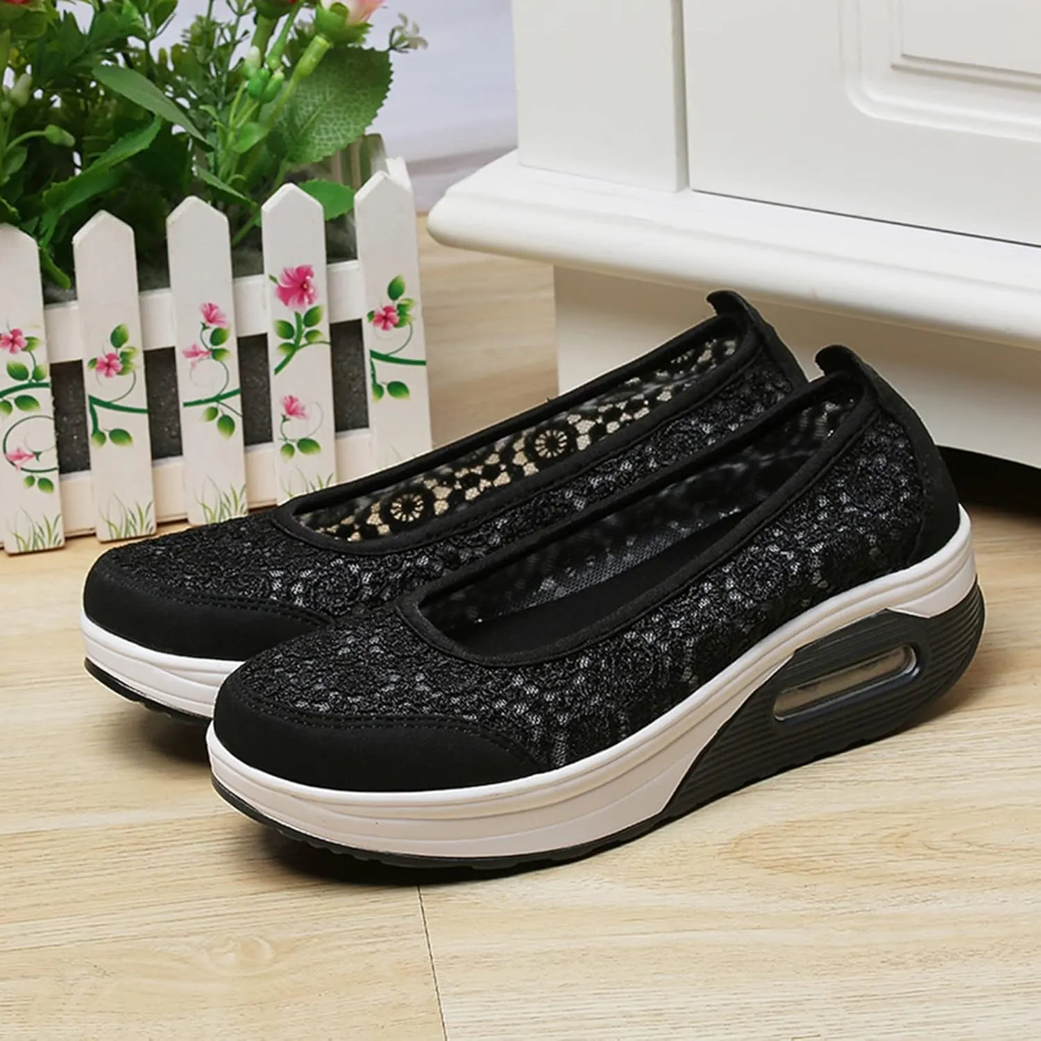 ZBYY Women Sneakers Comfort Slip On Wedges Shoes Breathable Platform Mesh Walking Shoes Nurse Shoes Mary Jane Shoes
