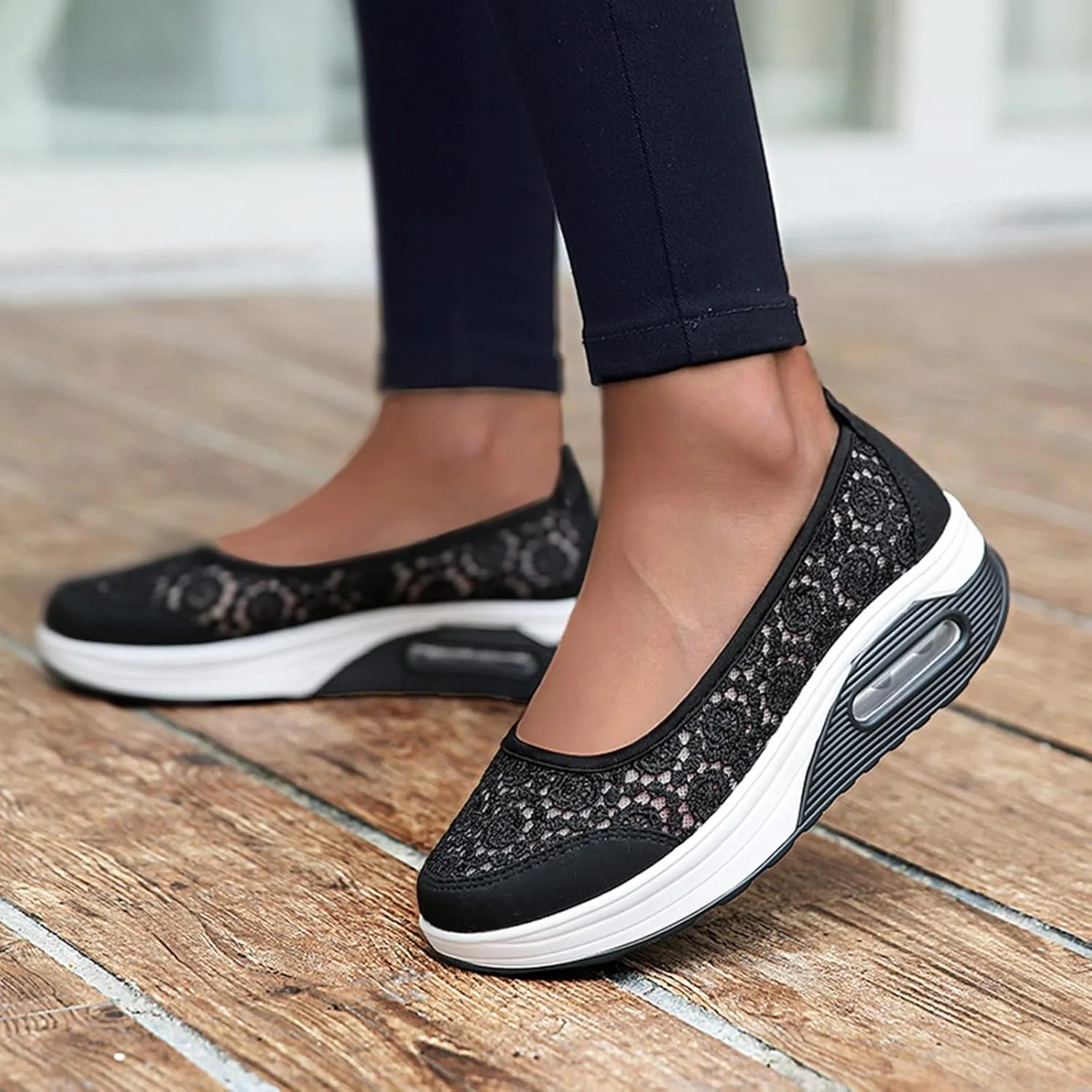 ZBYY Women Sneakers Comfort Slip On Wedges Shoes Breathable Platform Mesh Walking Shoes Nurse Shoes Mary Jane Shoes