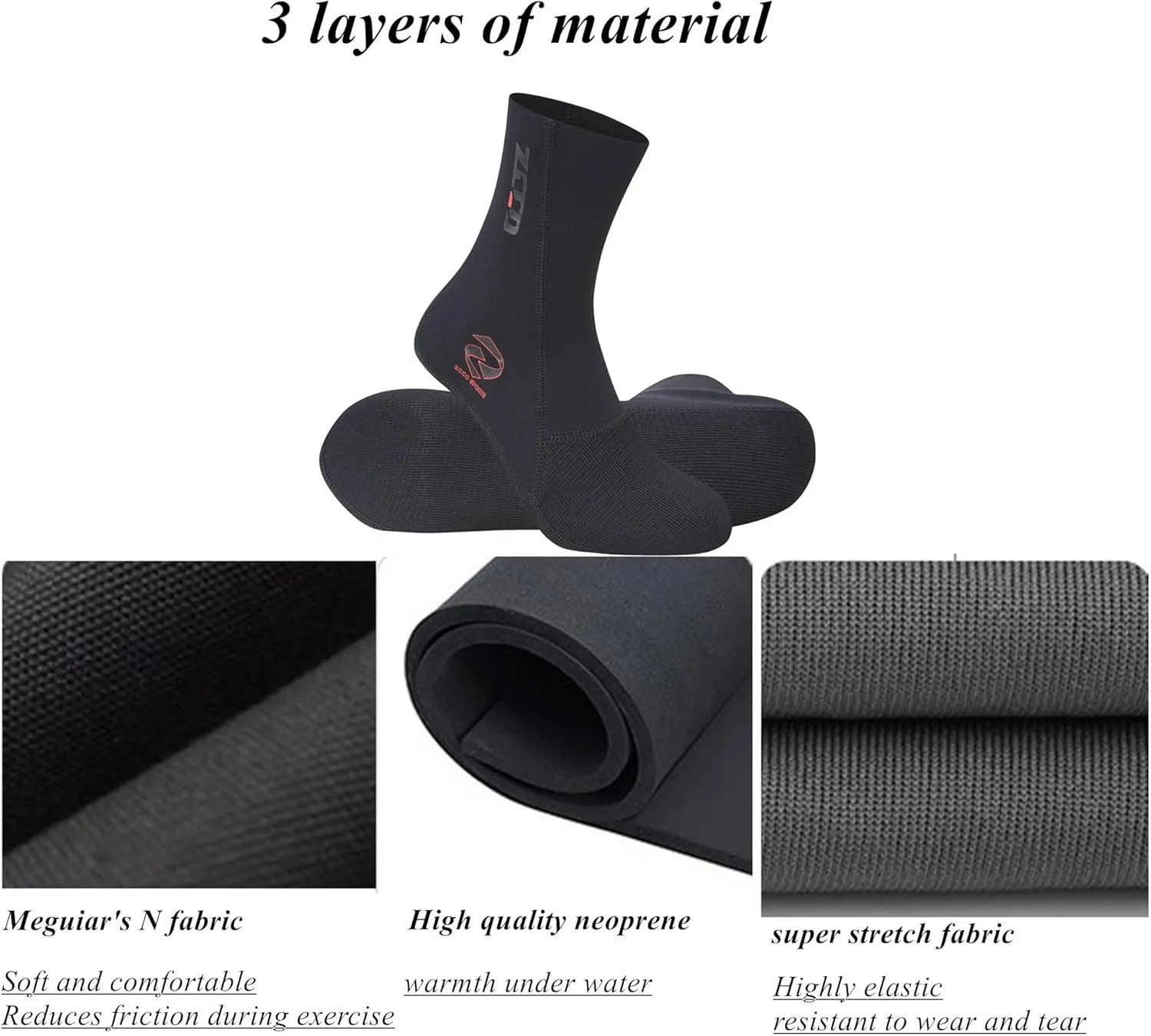 ZCCO 1.5/3mm Neoprene Diving Socks, Men Women Youth, Swim Socks for Diving, Snorkeling, Water Sports