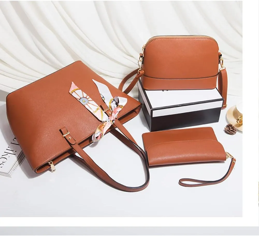 ZiMing Women Handbags Sets Synthetic Leather Tote Shoulder Bags Classic Dome Satchel Bag Wristlets Wallet Zipper Purses 3-Pcs