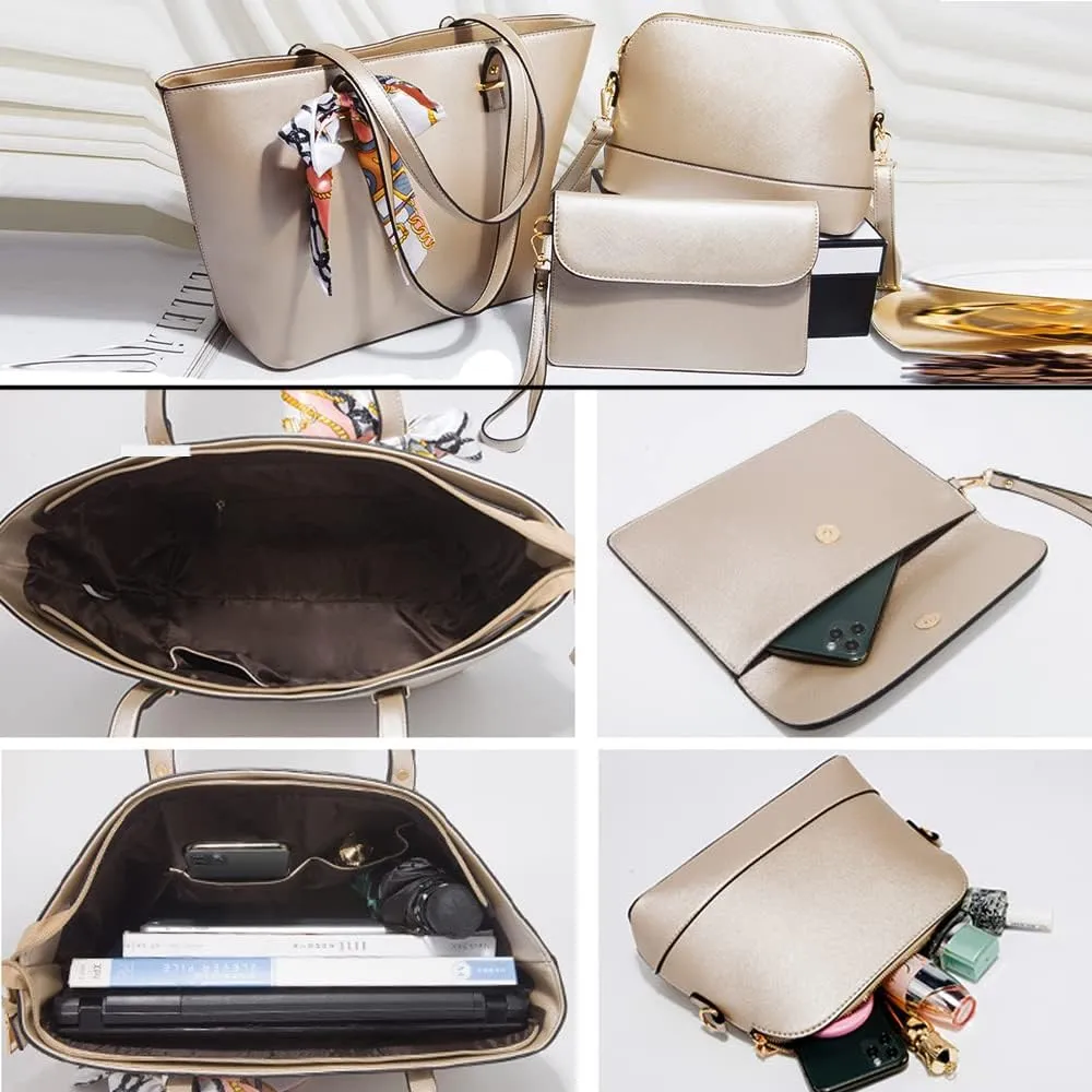 ZiMing Women Handbags Sets Synthetic Leather Tote Shoulder Bags Classic Dome Satchel Bag Wristlets Wallet Zipper Purses 3-Pcs