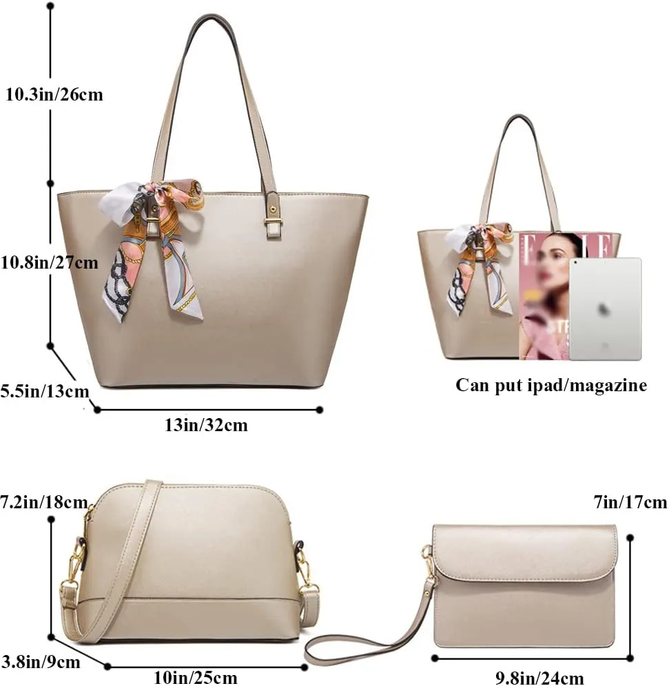 ZiMing Women Handbags Sets Synthetic Leather Tote Shoulder Bags Classic Dome Satchel Bag Wristlets Wallet Zipper Purses 3-Pcs