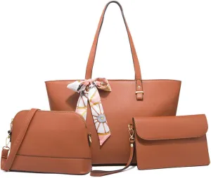 ZiMing Women Handbags Sets Synthetic Leather Tote Shoulder Bags Classic Dome Satchel Bag Wristlets Wallet Zipper Purses 3-Pcs