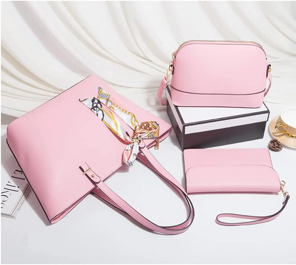 ZiMing Women Handbags Sets Synthetic Leather Tote Shoulder Bags Classic Dome Satchel Bag Wristlets Wallet Zipper Purses 3-Pcs