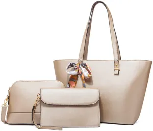 ZiMing Women Handbags Sets Synthetic Leather Tote Shoulder Bags Classic Dome Satchel Bag Wristlets Wallet Zipper Purses 3-Pcs