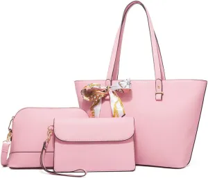 ZiMing Women Handbags Sets Synthetic Leather Tote Shoulder Bags Classic Dome Satchel Bag Wristlets Wallet Zipper Purses 3-Pcs