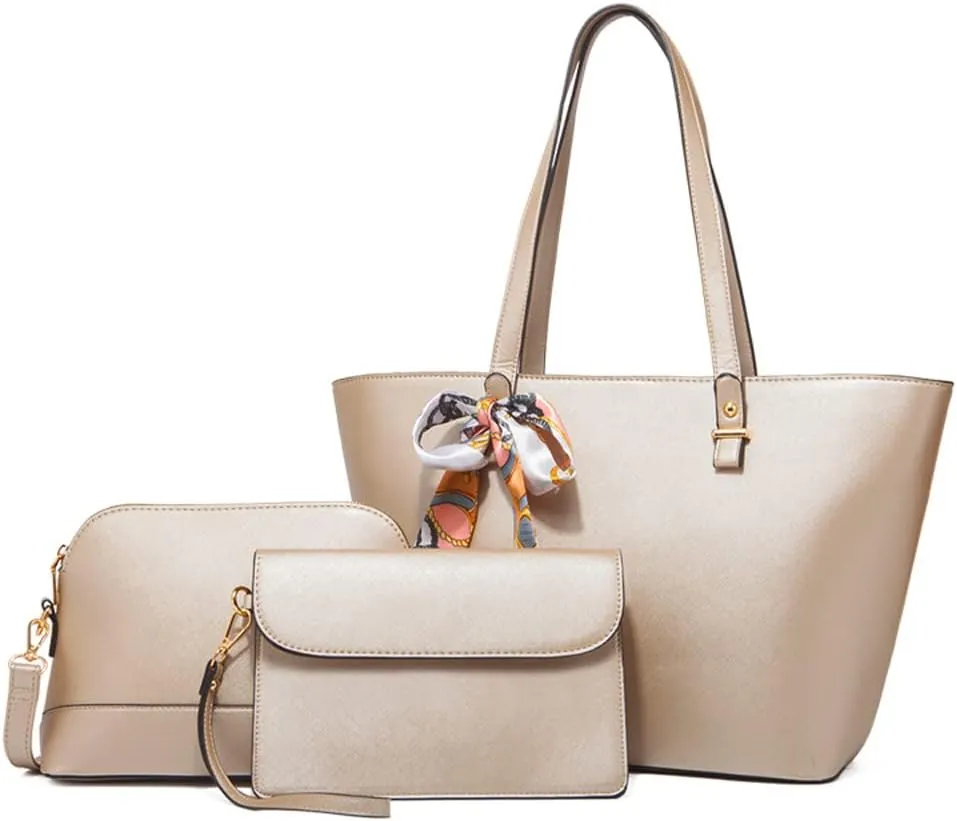 ZiMing Women Handbags Sets Synthetic Leather Tote Shoulder Bags Classic Dome Satchel Bag Wristlets Wallet Zipper Purses 3-Pcs