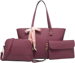 ZiMing Women Handbags Sets Synthetic Leather Tote Shoulder Bags Classic Dome Satchel Bag Wristlets Wallet Zipper Purses 3-Pcs
