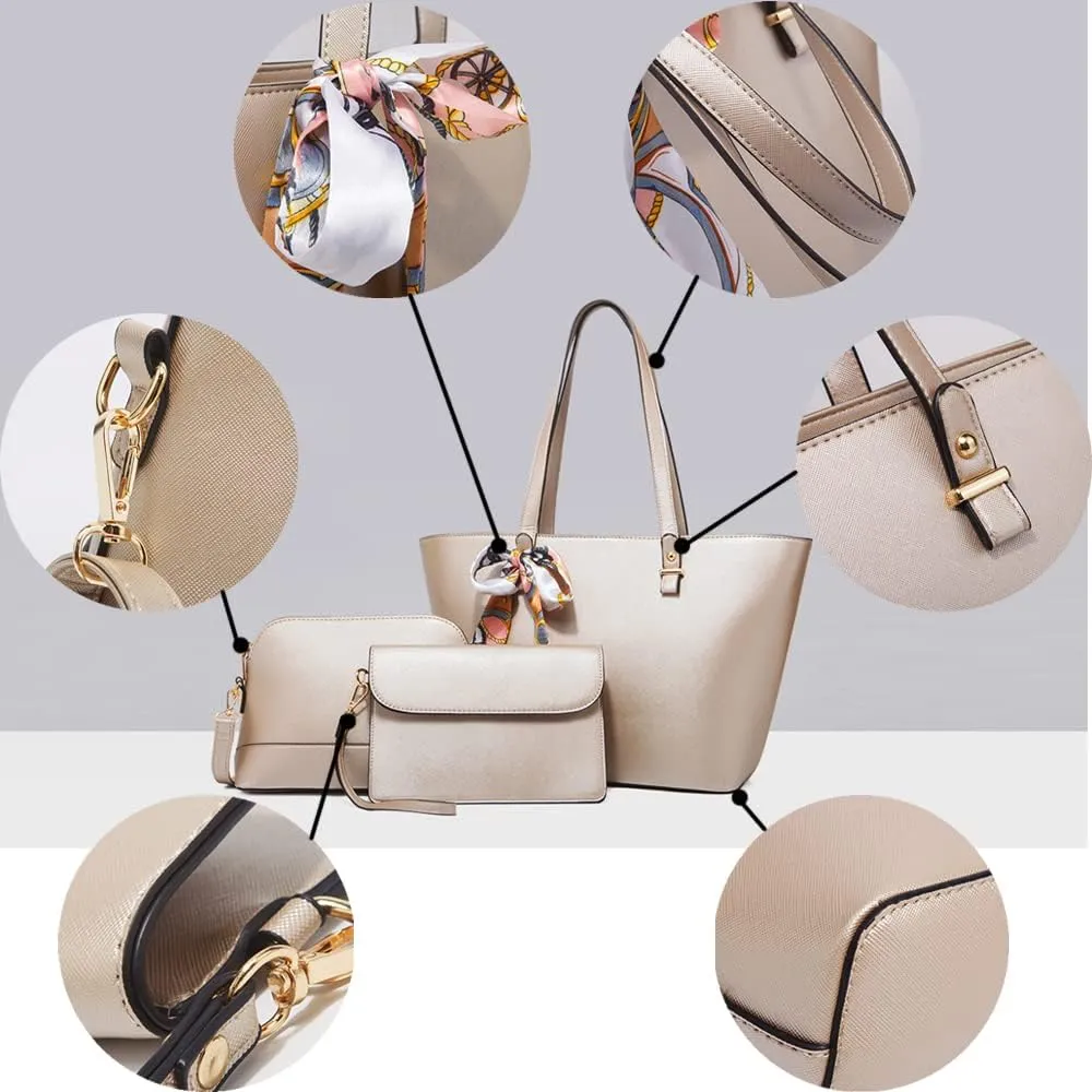 ZiMing Women Handbags Sets Synthetic Leather Tote Shoulder Bags Classic Dome Satchel Bag Wristlets Wallet Zipper Purses 3-Pcs