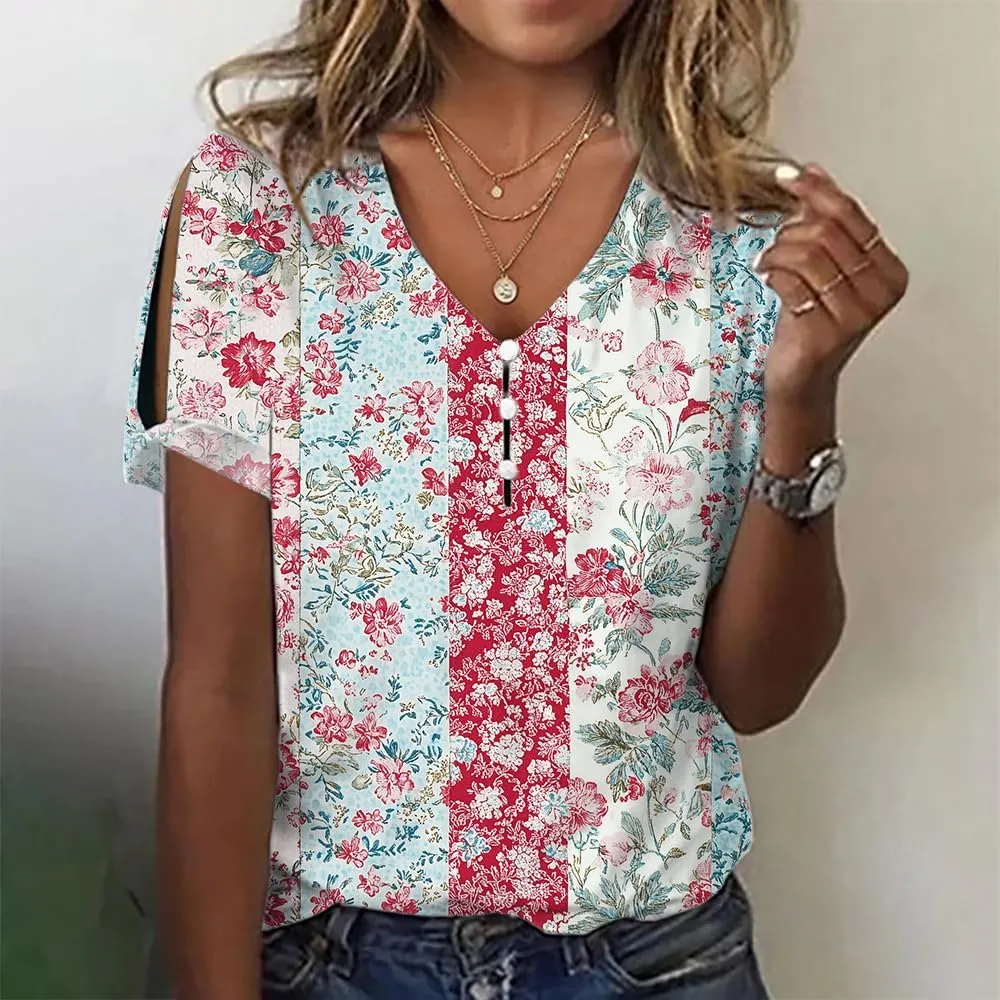 ZOCANIA Boho Tops for Women 2025 Ladies Short Sleeve Tops Summer Blouses Dressy Casual V Neck Cold Shoulder Tunic Shirts